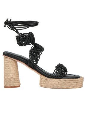 PALOMA BARCELO Franzi SANDALS Platform Heels 38 7.5 8 Black Woven Leather NEW